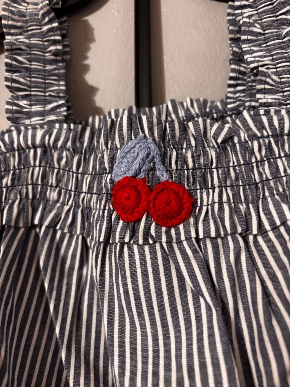 child of mine Navy and White Striped Girls Matching Set with Red Embroidery